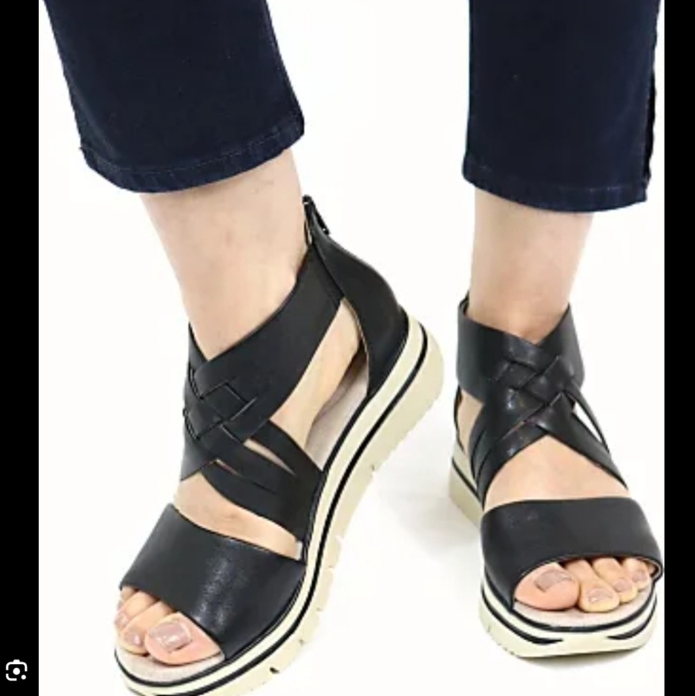 Salvia Aida platform sandals women 41 black leather upper back zip closure nappa